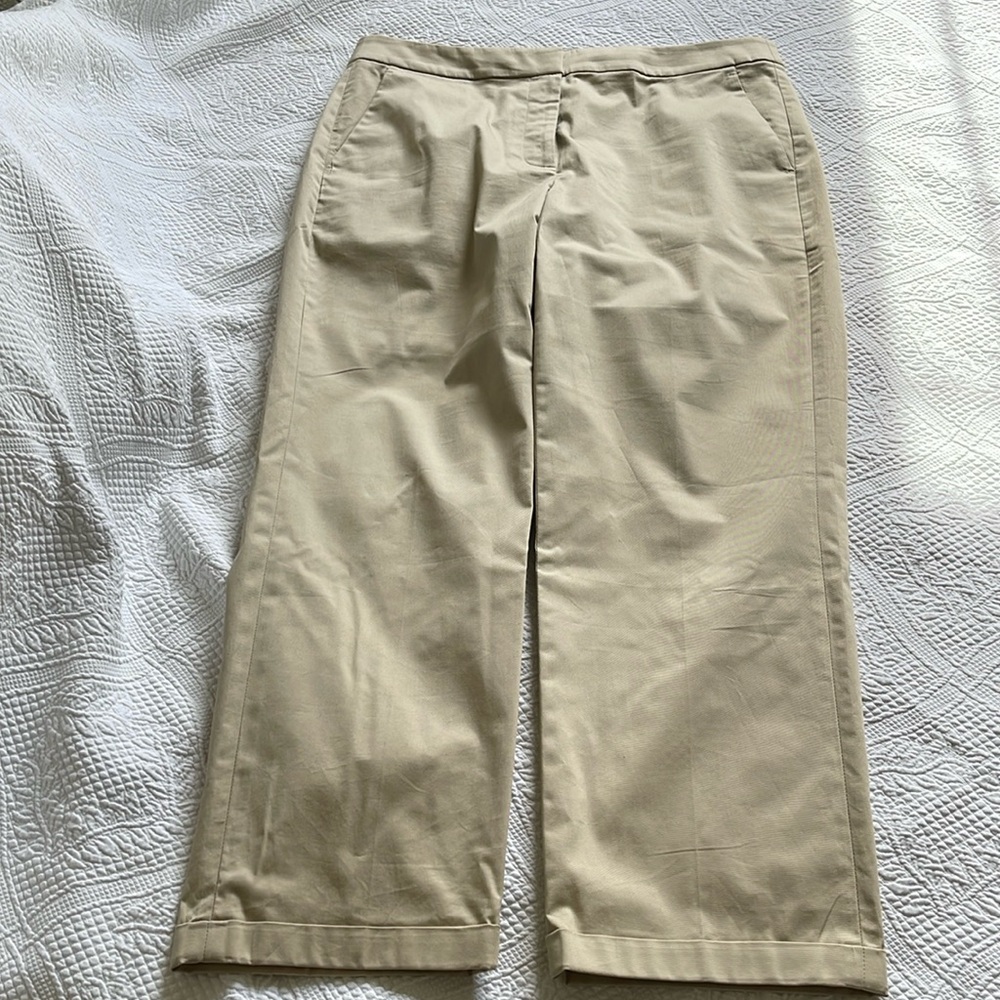 J. Crew Kate Cuffed Straight Leg Pant in Lightweight Chino Light Khaki Sz 12 EUC